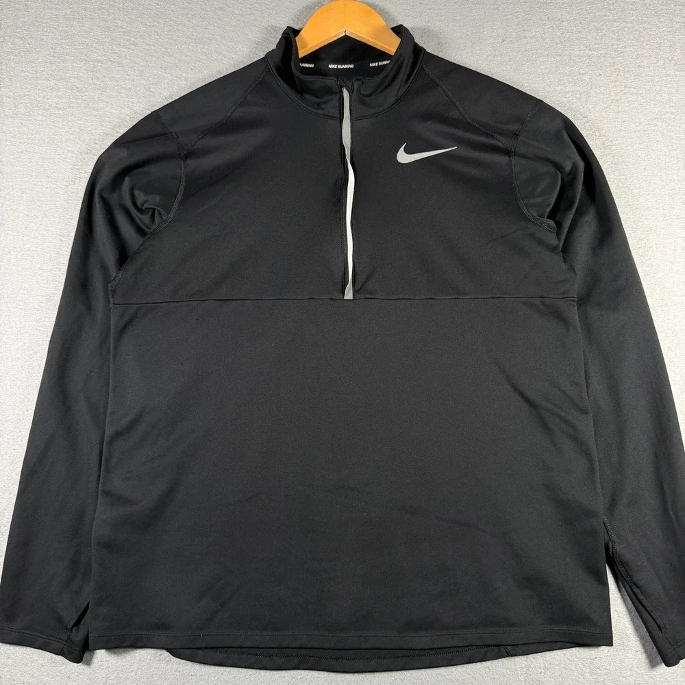Nike Running Dri-FIT Mens Black 1/4 Zip Pullover Thumbholes 856827-010 Large